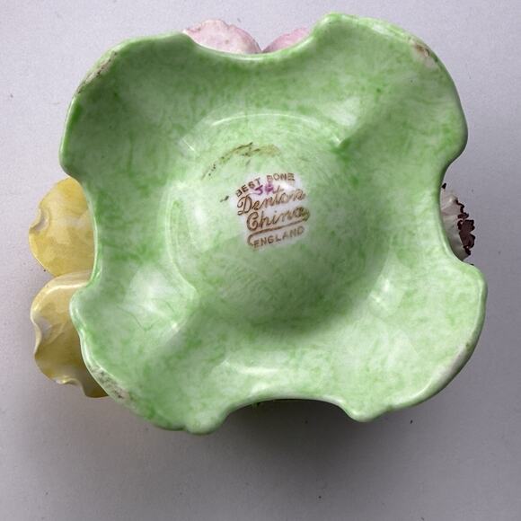 Vintage Basket of Porcelain Roses and Carnations Denton Bone China England - Picture 6 of 8